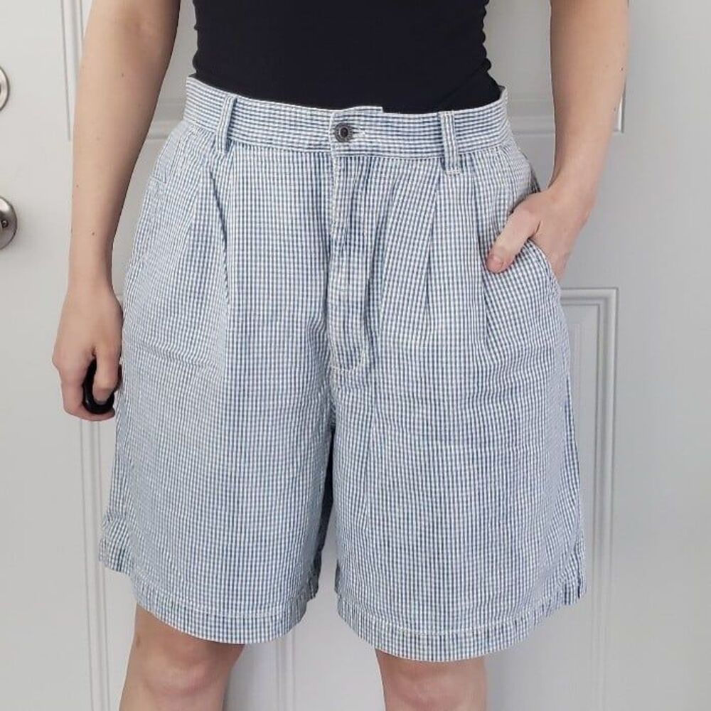 90s Blue Plaid High‎ Rise Shorts